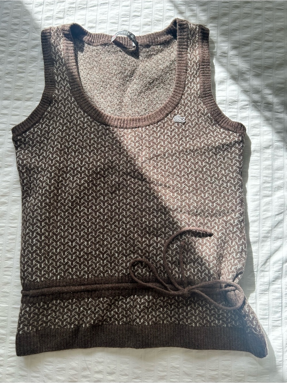 Lacoste Brown Patterned Knit Tank Top with Waist Tie